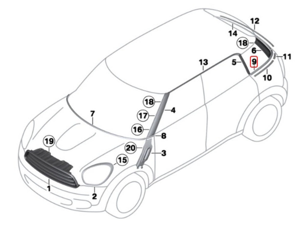 MINI, Mini Countryman Right Quarter Window Trim Strip NEW 51379810472 11-16 R60